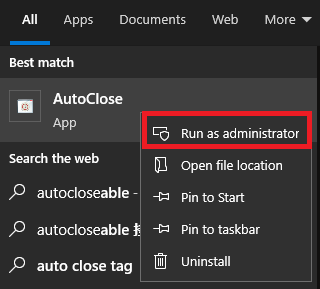 Run AutoClose As Administrator