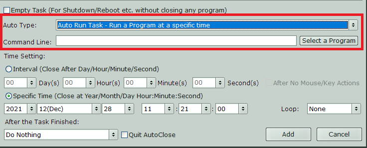 Select a program to run it in loop